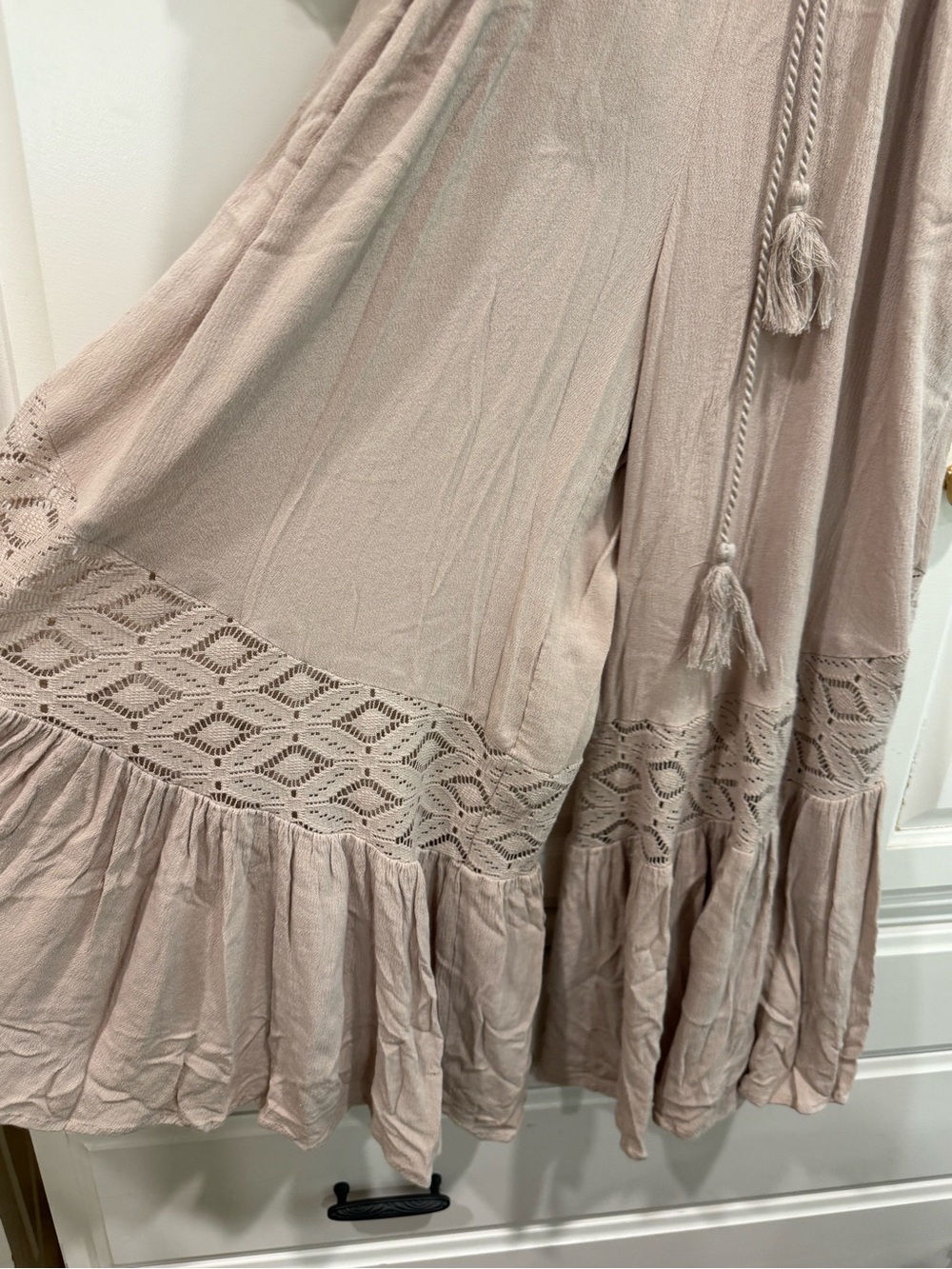 Miou Muse Bohemian Jumpsuit Wide Leg Crochet Cream Beige Size Medium - Picture 8 of 9